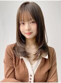 小顔 前髪 ミディアムレイヤーカット 大人ガーリー"