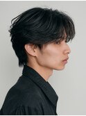 原宿ニュアンスパーマメンズカットセンターパート刈り上げなし