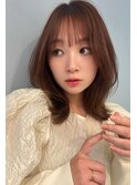 茨木/韓国風レイヤーミディアム　くびれヘア　ピンクベージュ