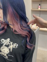 ユウル 横浜(juhl.)&nbsp;ツートンカラーピンクカラーネイビーブルーブリーチダブルカラー