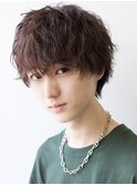 ナチュラルマッシュショートアッシュメンズツーブロックパーマ