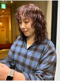 ブラウンカラー スパイラルパーマ 前髪パーマ 顔周り 前髪カット