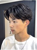 桑名メンズパーマメンズカットセンターパートメンズマッシュ緩め