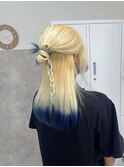 くびれヘアアプリコットオレンジハイライトカラーブルーカラー