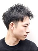 メンズビジネスショートツーブロックバーバーアイロンパーマ黒髪