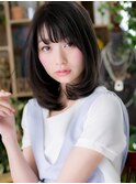 シースルーバング黒髪小顔レイヤーミディアムc5戸頭20代30代40代