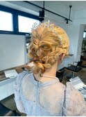 リボンアレンジ/シニヨンヘアセット/ブロンド/ヘアアレンジ