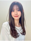 グレーベージュストレートレイヤーロング黒髪◎20代30代40代50代