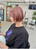 ショートボブ切りっぱなしボブタッセルボブピンクベージュ