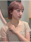 熊本　ミニボブ　ピンクベージュ　韓国風ボブ　ブリーチ　Arisa.
