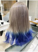 デザインカラー☆ミルクティーアッシュグレージュ毛先ブルー