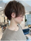 マットブラウンショートボブパーマ/ショートパーマ/大人ショート
