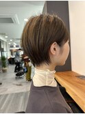 小顔カットショートボブ大人可愛いアッシュオリーブ20代30代40代