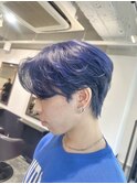 韓国普通毛流れセンターパート/ネイビーブルー