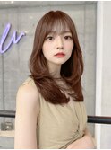 レイヤーカット　ベージュ　前髪カット　シークレットハイライト