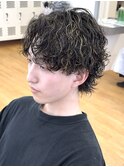 【サーフカールパーマ】メンズハイライトメッシュセンターパート