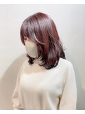 ワインレッド/ミディアム/顔まわりレイヤー/20代30代40代