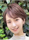 ナチュラルピンクブラウンマッシュ静岡ショートハイライト