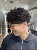 men'sフェザーパーマブルーブラックメンズブリーチなし横浜