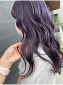 透け感透明感アッシュパープルニュアンスウェーブロング
