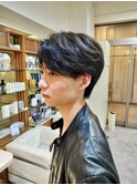 メンズカット/前下がりショート/ゆるパーマ/刈り上げなし/20代