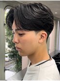 センターパートニュアンスパーマ曲がる縮毛矯正