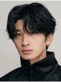 渋谷フェザーパーマメンズパーママッシュウルフセンターパート
