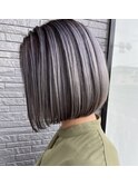 ブリーチあり白髪ぼかし×ボブカット×トリートメント