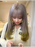 13128ブリーチ＆インナーカラーシルバーアッシュ袖カラー
