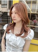 レイヤーカット オレンジブラウン かきあげ前髪 髪質改善 仙台