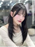 前髪カット×ブラウンカラーで小顔魅せ×似合わせカラー/新宿k