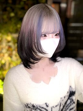 ディーカヘアーセンダイ(Di KA HAIR sendai) ホワイト×ピンクブラックダブルルーツ×スラッシュカラー
