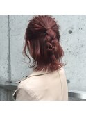 チェリーレッドカラー  無造作カール×ヘアアレンジ  心斎橋