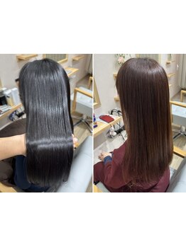 髪の芯まで潤うトリートメントで、指通りなめらかなうるツヤ髪へ＊水素髪質改善カラーも同時に叶う贅沢ケア