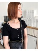 ＊プツッとボブ 切りっぱなし 透明感オレンジカラー 大阪 天王寺