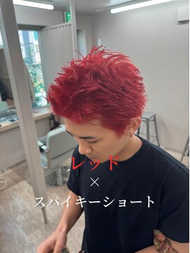 レーヴバイリコ 三軒茶屋(Reve by liko) レッドカラー/ブリーチ/スパイキーショート/ブリーチデザイン