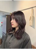 ダークレッドくびれヘア/美髪/イメチェン/外ハネボブ