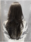 海外風ロングハイレイヤーハッシュカットウルフ黒髪ベリーロング