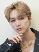 サンクマーケット 渋谷(cinq MARKET) 韓国メンズピンクベージュミルクティーカラーセンターパートヘア