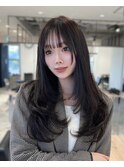 韓国風巻き 姫カットレイヤー ロングレイヤー シースルーバング