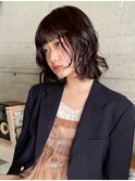 『rizu』切りっぱなしボブ/透明感ブラウン/パーマ風