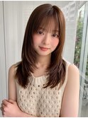 小顔 前髪 レイヤーカット ミルクブラウン ワンホンレイヤー "