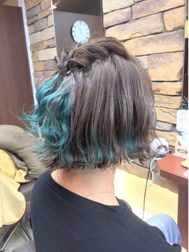 カプア 仙台駅前店(Kapua) ペールベージュ× ブルーグリーンボブ カラーバター 10代20代