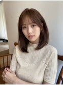 大人かわいいミディアムレイヤーピンクベージュ顔まわりレイヤー
