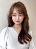 韓国風レイヤー/外ハネくびれ/ミディアムレイヤー/ぱっつん前髪