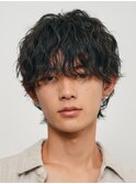 難波シャドウパーマメンズマッシュウルフカット波巻きパーマ色気