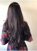ボルドーカラー/モーブブラウンロングレイヤーカット