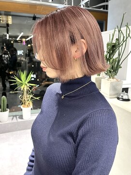 ファイブバイジエクト 堀江(FIVE by The Ect) 似合わせカット×ミルクティーピンク×切りっぱなしボブ20