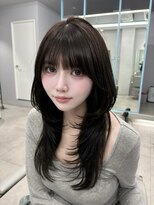 プリアバイポプルス 渋谷(pria by popls) ミディアムレイヤーハッシュカット顔周りレイヤーカット韓国ヘア