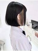 インナーカラー/切りっぱなしボブ/ワンレン/黒髪/小顔